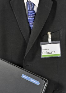 Male global business conference delegate