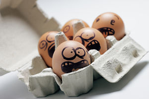 funny eggs with facial expression: scared screaming and being terrified.